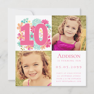 10th Ten Year Old Girls Birthday Party Photo Invitation