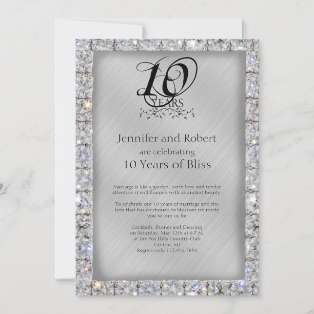 10th Tin and Diamond Wedding Anniversary Invitation (Front)