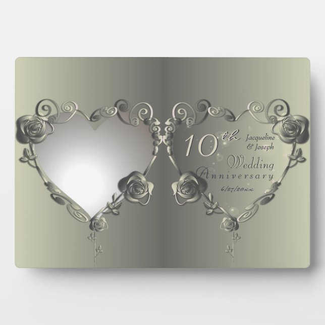 10th Tin Rose Heart Frame Wedding Anniversary (Front)