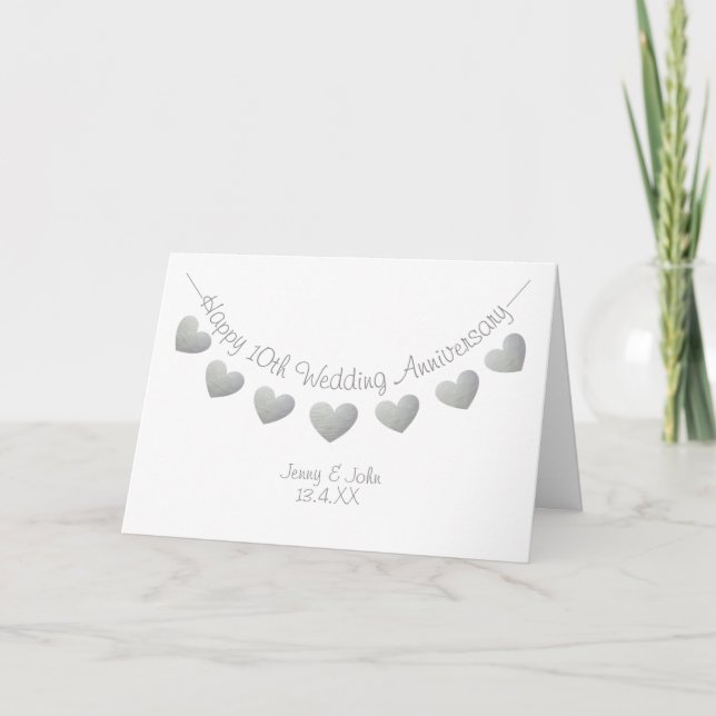 10th tin wedding anniversary bunting heart card (Front)