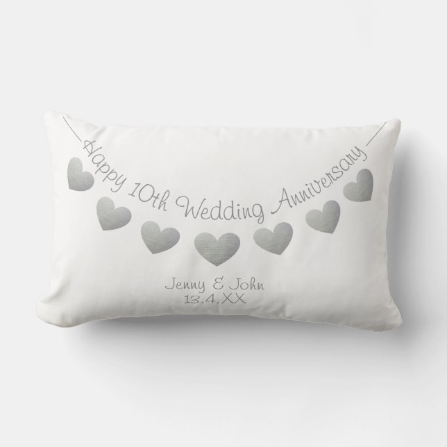 10th tin wedding anniversary bunting heart lumbar cushion (Front)