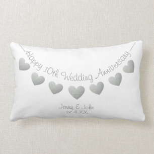 10th tin wedding anniversary bunting heart lumbar cushion