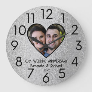 10th Tin Wedding Anniversary Couple Name Photo  Large Clock