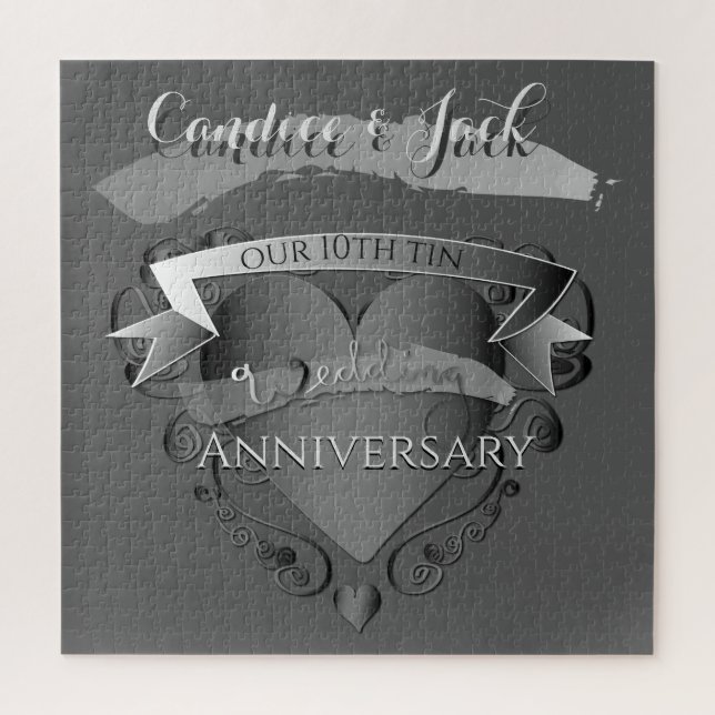 "10th Tin Wedding Anniversary"Custom Names Jigsaw Puzzle (Vertical)