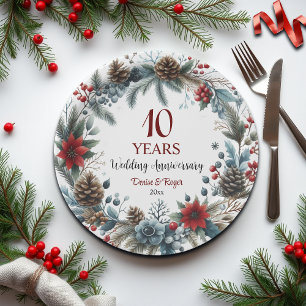 10th Tin Wedding Anniversary Elegant Winter Paper Plate