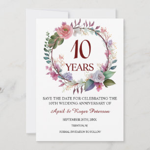 10th Tin Wedding Anniversary Floral Save The Date