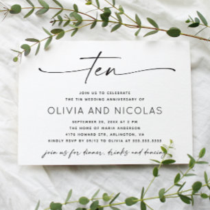 10th Tin Wedding Anniversary   Minimalist Photo Invitation