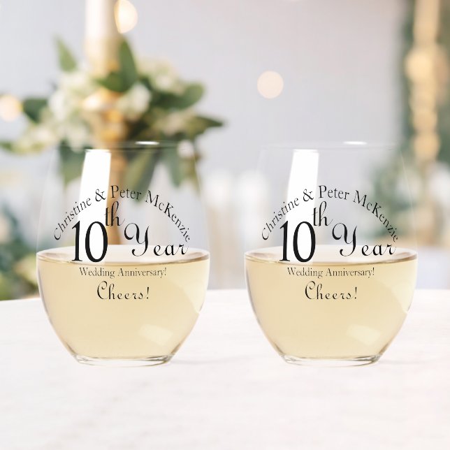 10th Tin-Wedding Anniversary Signature  Stemless Wine Glass (Insitu (Wedding))
