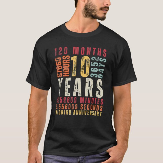 10th Wedding Anniversary 10 Years Old Marriage Vin T-Shirt (Front)