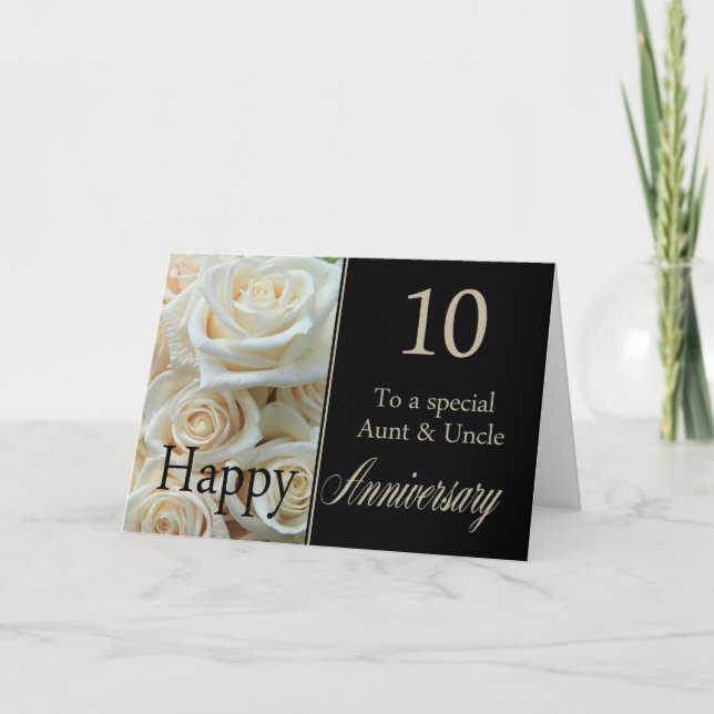 10th Wedding Anniversary Aunt & Uncle  Pink roses Card (Front)