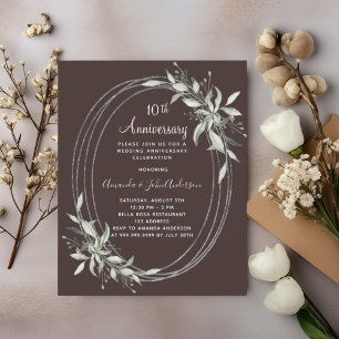 10th wedding anniversary brown greenery invitation