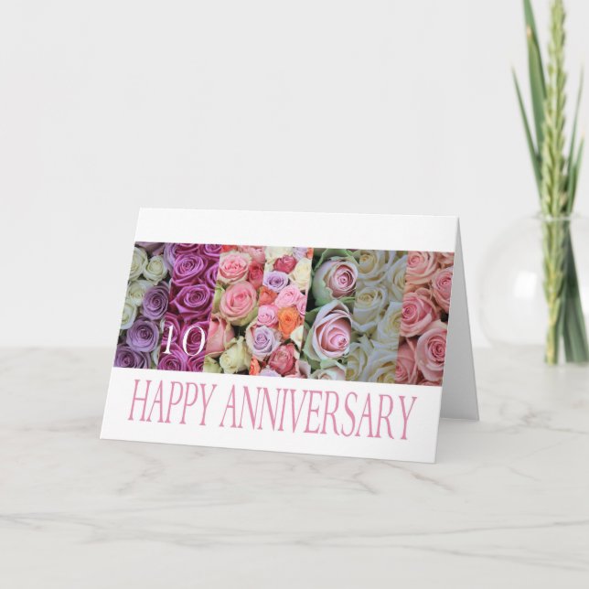 10th Wedding Anniversary Card pastel roses (Front)