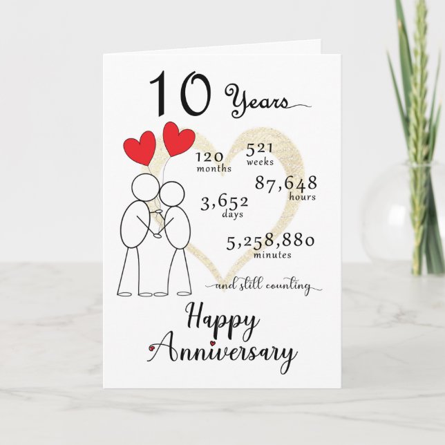 10th Wedding Anniversary Card with heart balloons (Front)
