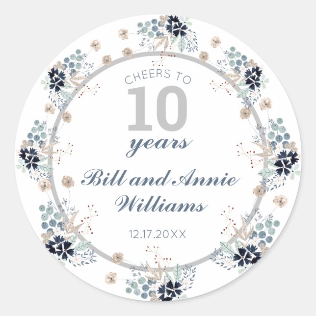 10th Wedding Anniversary Cheers to 10 Years Party  Classic Round Sticker (Front)
