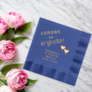 10th Wedding Anniversary Cheers Two Hearts Foil Napkins