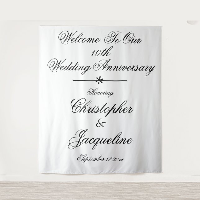 10th Wedding Anniversary Chic Photo Booth Backdrop Tapestry (Front)