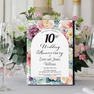 10th Wedding Anniversary Elegant Script Floral Invitation