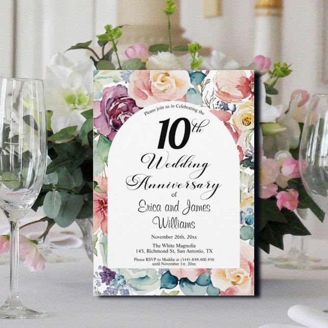 10th Wedding Anniversary Elegant Script Floral Invitation (Creator Uploaded)
