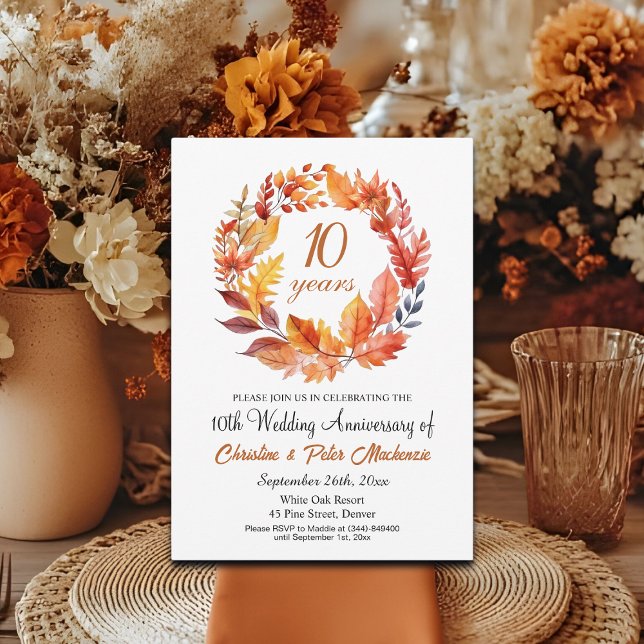 10th Wedding Anniversary Fall Floral Garland Invitation (Creator Uploaded)