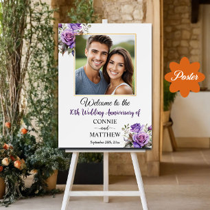10th Wedding Anniversary Gold Frame Purple Roses Poster