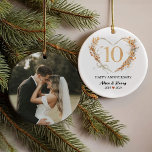 10th Wedding Anniversary Gold Hearts Couple Photo  Ornament<br><div class="desc">10th Wedding Anniversary Gold Hearts Couple Photo Ornament</div>
