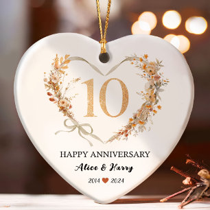 10th Wedding Anniversary Gold Hearts Couple Photo  Ornament