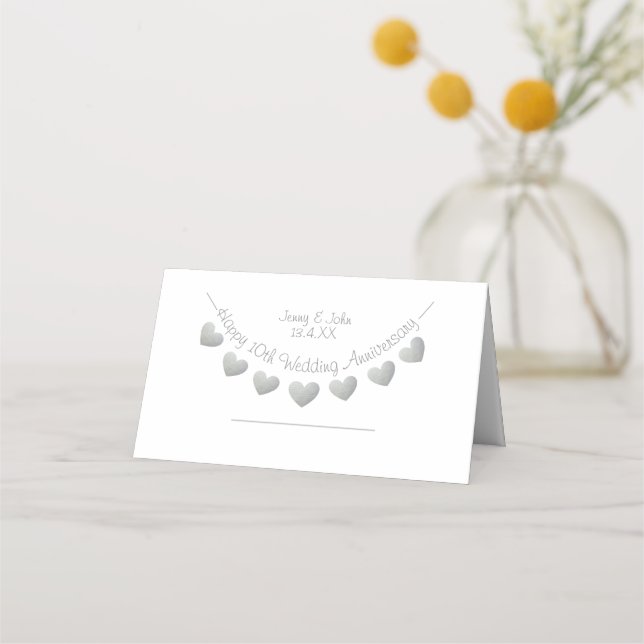 10th Wedding Anniversary heart placecards (Front)