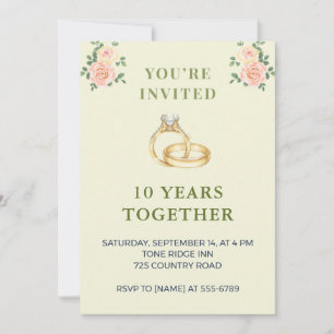 10th Wedding Anniversary Invitation   Elegant Ring