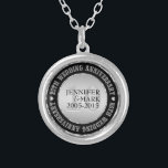 10Th Wedding Anniversary Metallic Silver & Black 2 Silver Plated Necklace<br><div class="desc">Elegant 10th wedding anniversary commemorative necklaces with customisable text. Metallic silver and black. White diamonds accents.</div>