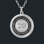 10Th Wedding Anniversary Metallic Silver & Black 2 Silver Plated Necklace<br><div class="desc">Elegant 10th wedding anniversary commemorative necklaces with customisable text. Metallic silver and black. White diamonds accents.</div>