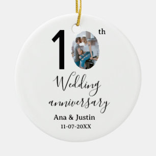 10th wedding anniversary name photo bold letter st ceramic ornament
