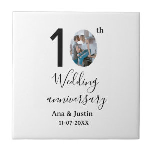 10th wedding anniversary name photo bold letter st ceramic tile