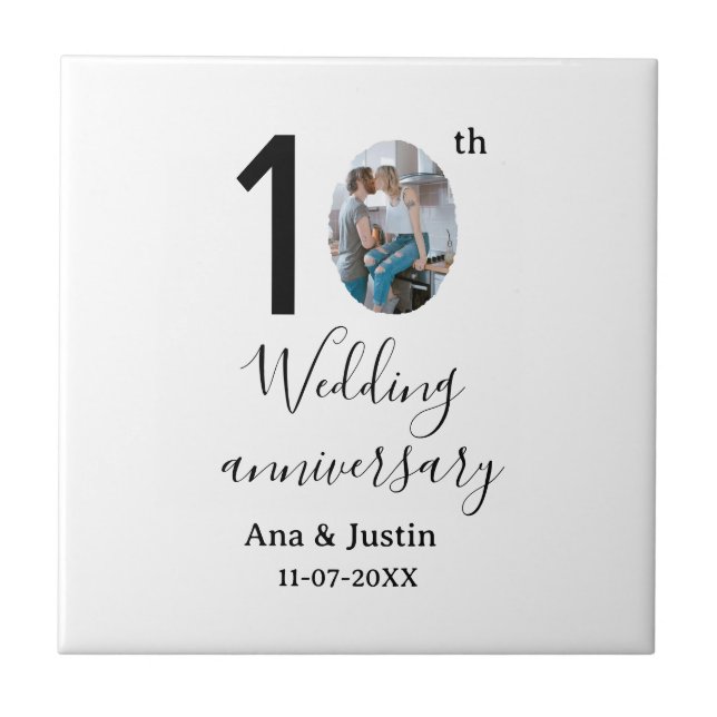 10th wedding anniversary name photo bold letter st ceramic tile (Front)
