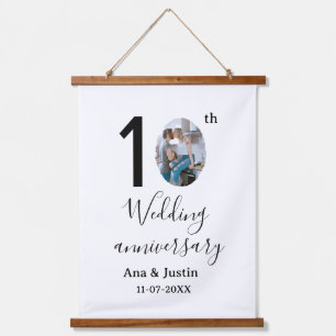 10th wedding anniversary name photo bold letter st hanging tapestry