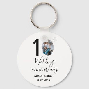 10th wedding anniversary name photo bold letter st key ring