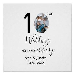 10th wedding anniversary name photo bold letter st poster