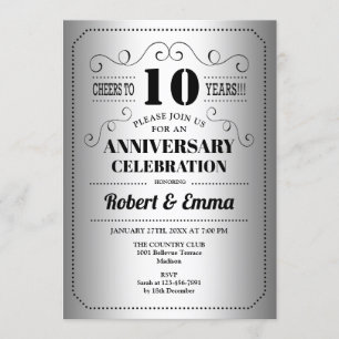 10th Wedding Anniversary Party - Silver Black Invitation
