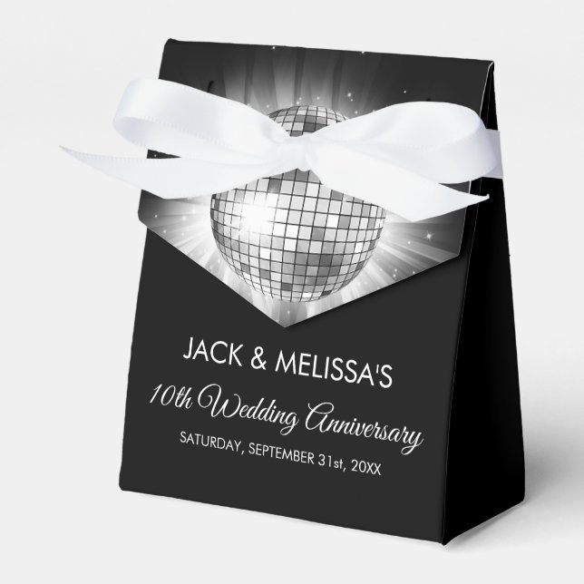 10th Wedding Anniversary Party Silver Disco Ball Favour Box (Front Side)