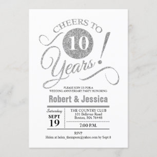 10th Wedding Anniversary Party - Silver White Invitation