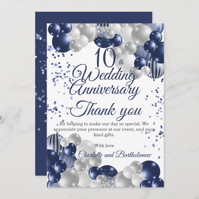 10th Wedding Anniversary Party Thank You Card (Front/Back)