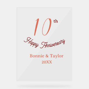 10th wedding anniversary peach pastel name retro b acrylic sign
