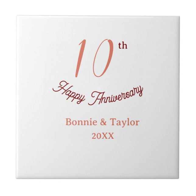 10th wedding anniversary peach pastel name retro b ceramic tile (Front)