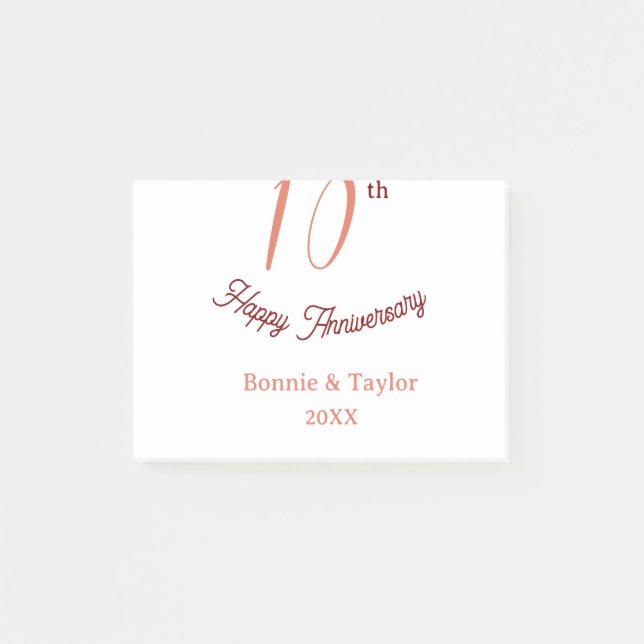 10th wedding anniversary peach pastel name retro b post-it notes (Front)