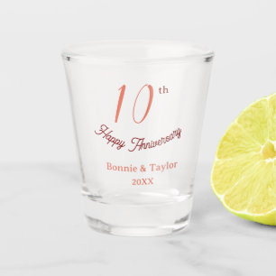 10th wedding anniversary peach pastel name retro b shot glass