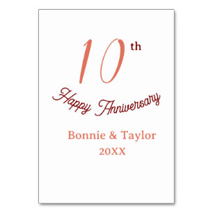 10th wedding anniversary peach pastel name retro b table number