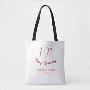 10th wedding anniversary peach pastel name retro b tote bag