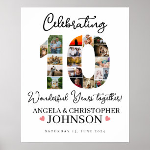 10th Wedding Anniversary Photo Collage party Sign