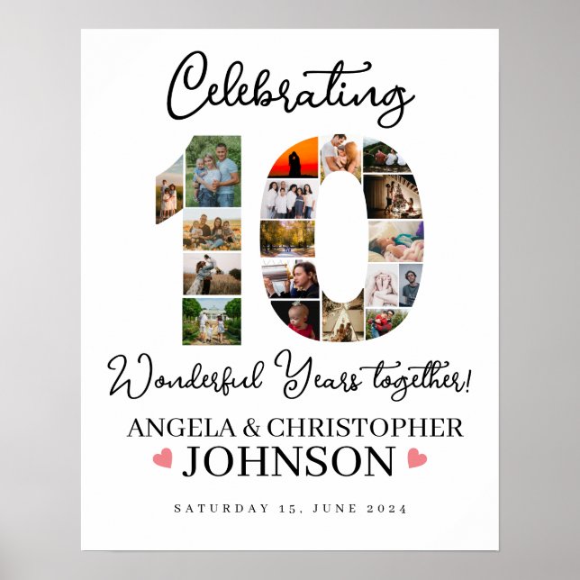 10th Wedding Anniversary Photo Collage party Sign (Front)