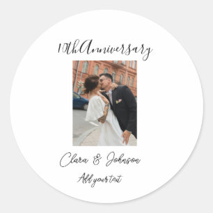 10th wedding anniversary photo name couple Romanti Classic Round Sticker