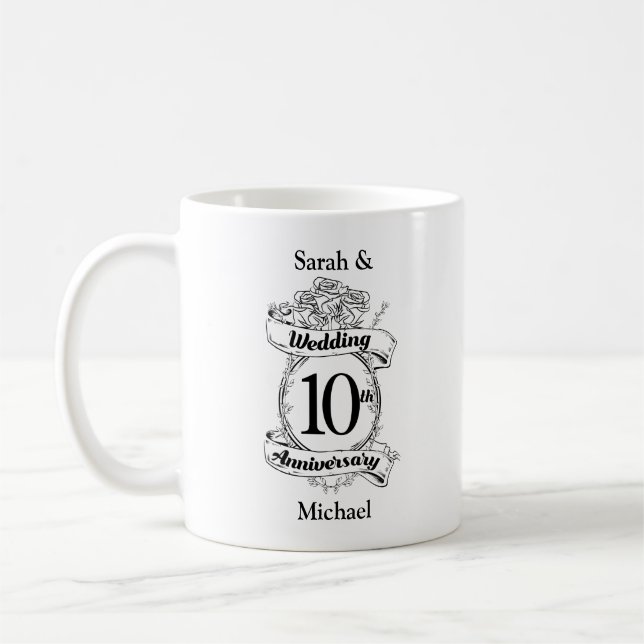 10TH Wedding Anniversary Roses Coffee Mug (Left)